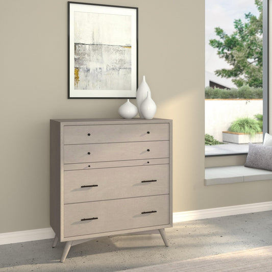 Flynn Mid Century Modern 4 Drawer Multifunction Chest w/Pull Out Tray, Gray