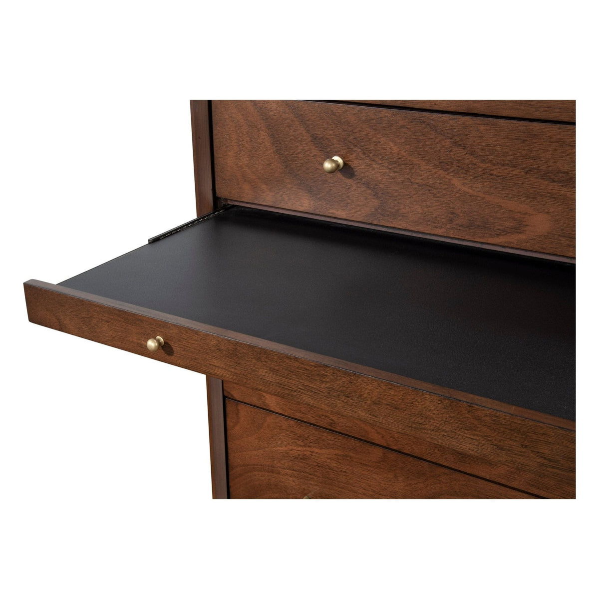 Flynn Mid Century Modern 4 Drawer Multifunction Chest w/Pull Out Tray, Walnut