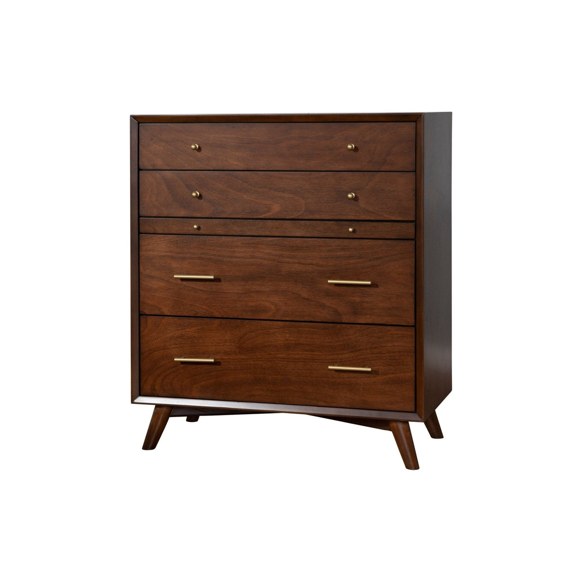 Flynn Mid Century Modern 4 Drawer Multifunction Chest w/Pull Out Tray, Walnut