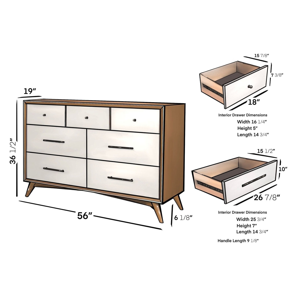 Flynn 7 Drawer Two Tone Dresser, Chestnut/White