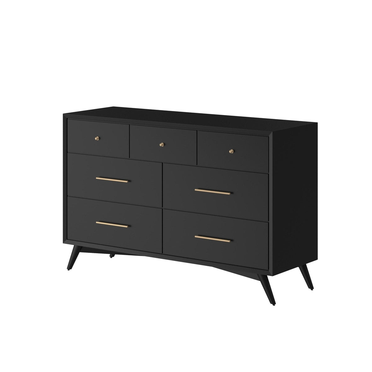 Flynn Mid Century Modern 7 Drawer Dresser, Black