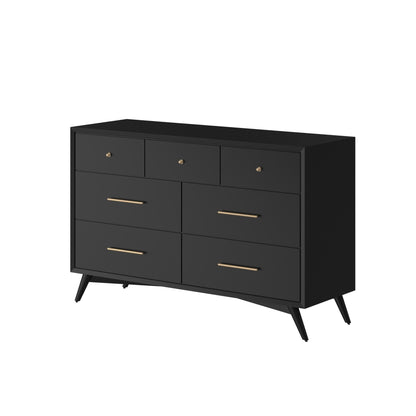 Flynn Mid Century Modern 7 Drawer Dresser, Black