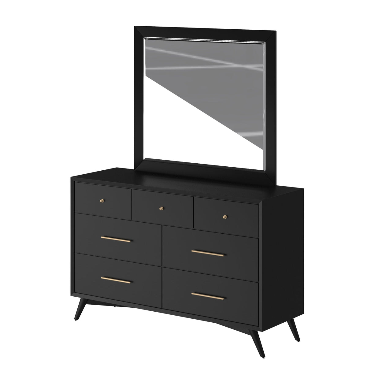 Flynn Mid Century Modern 7 Drawer Dresser, Black