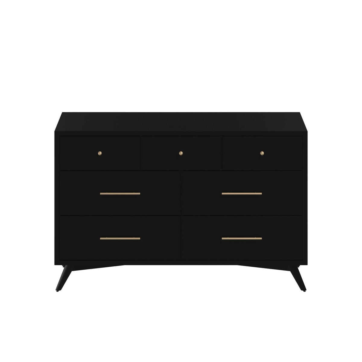 Flynn Mid Century Modern 7 Drawer Dresser, Black