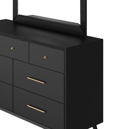 Flynn Mid Century Modern 7 Drawer Dresser, Black