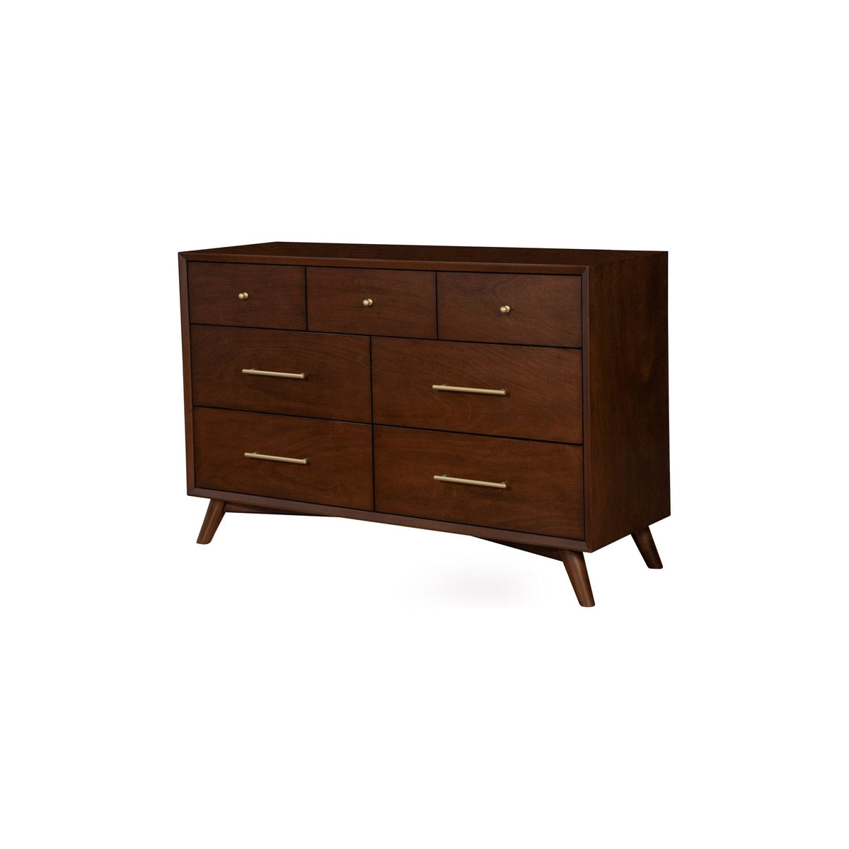 Flynn Mid Century Modern 7 Drawer Dresser, Walnut