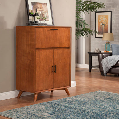 Flynn Large Bar Cabinet w/Drop Down Tray, Chestnut