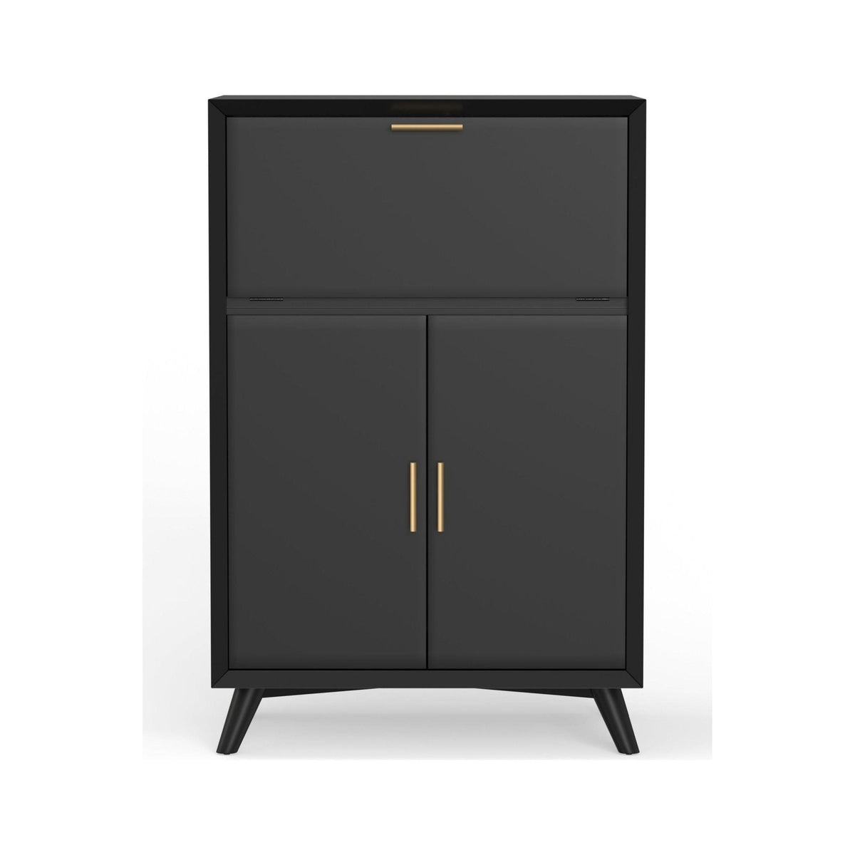 Flynn Large Bar Cabinet w/Drop Down Tray, Black