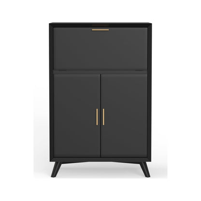 Flynn Large Bar Cabinet w/Drop Down Tray, Black