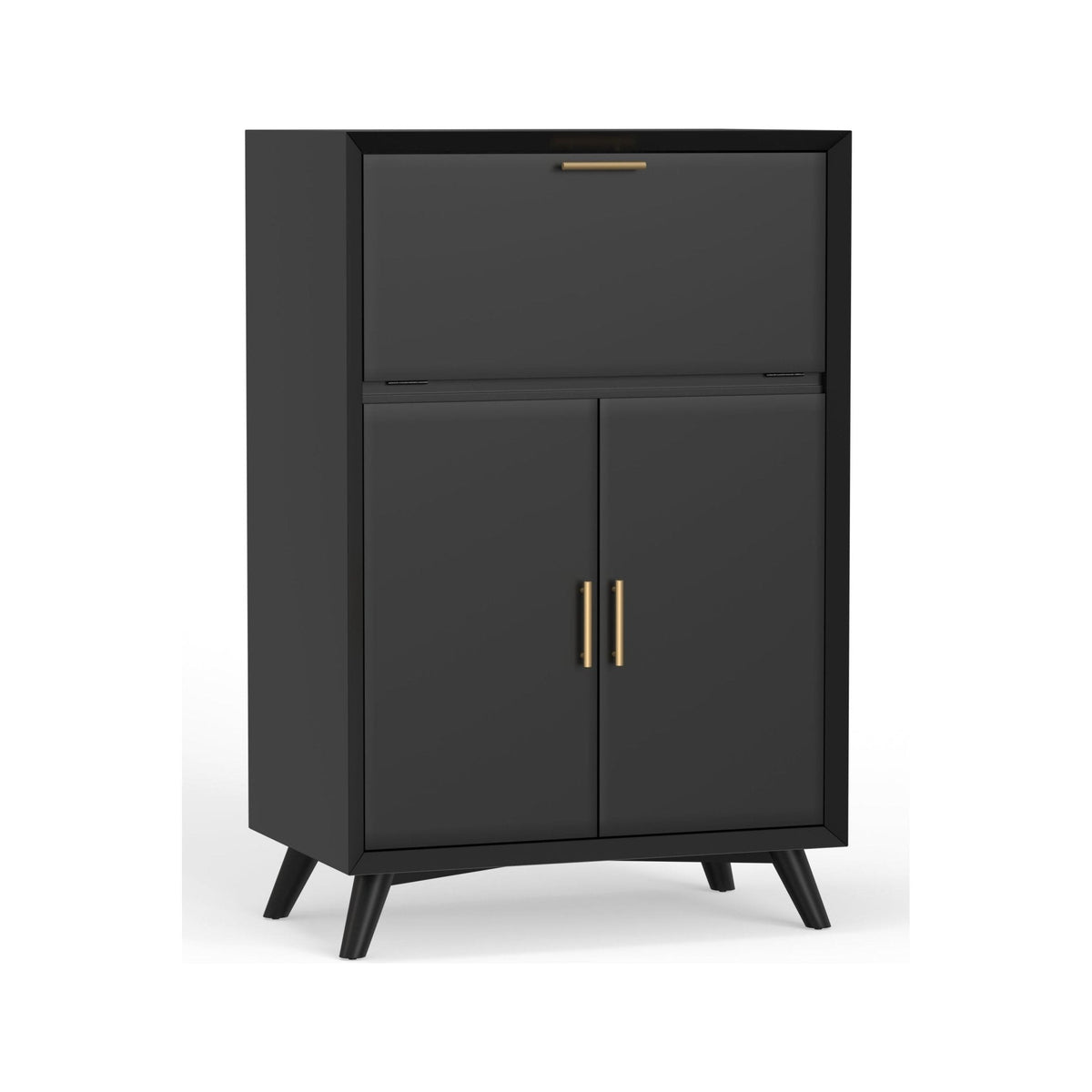 Flynn Large Bar Cabinet w/Drop Down Tray, Black