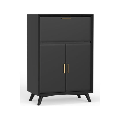 Flynn Large Bar Cabinet w/Drop Down Tray, Black