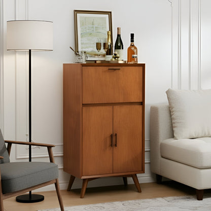 Flynn Large Bar Cabinet w/Drop Down Tray, Chestnut
