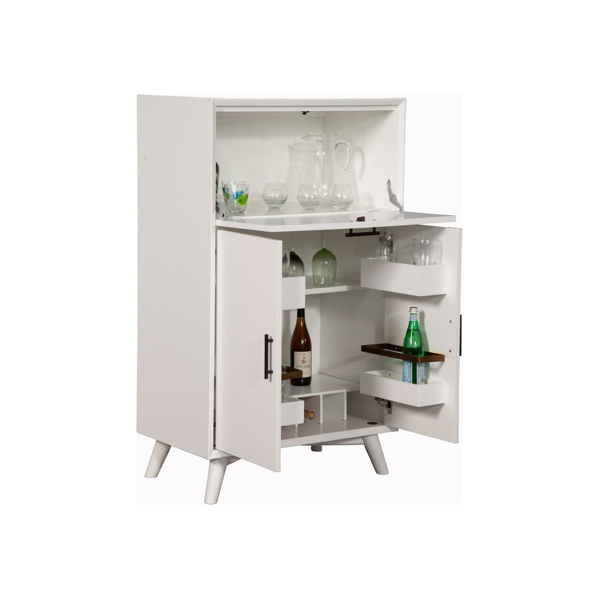 Flynn Large Bar Cabinet w/Drop Down Tray, White