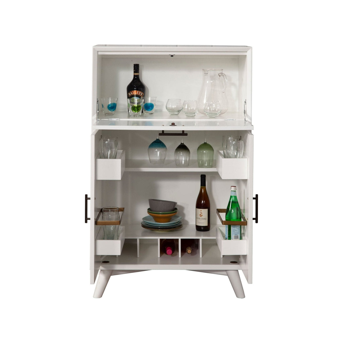 Flynn Large Bar Cabinet w/Drop Down Tray, White