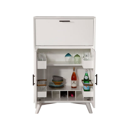 Flynn Large Bar Cabinet w/Drop Down Tray, White