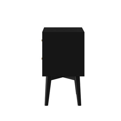 Flynn Mid Century Modern 2 Drawer Nightstand, Black