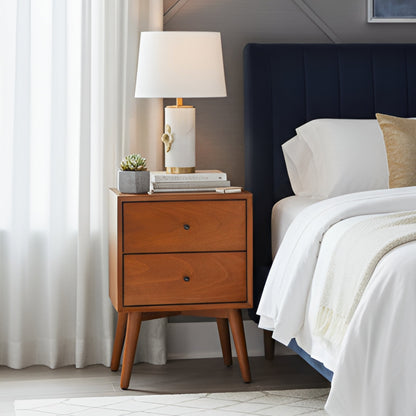 Flynn Mid Century Modern 2 Drawer Nightstand, Chestnut