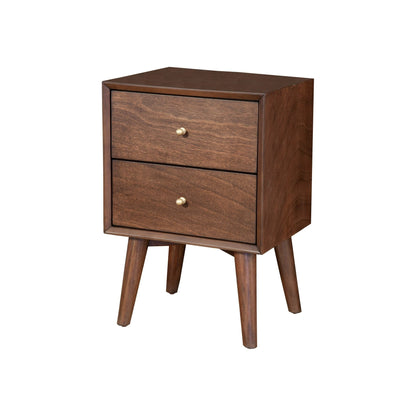 Flynn Mid Century Modern 2 Drawer Nightstand, Walnut