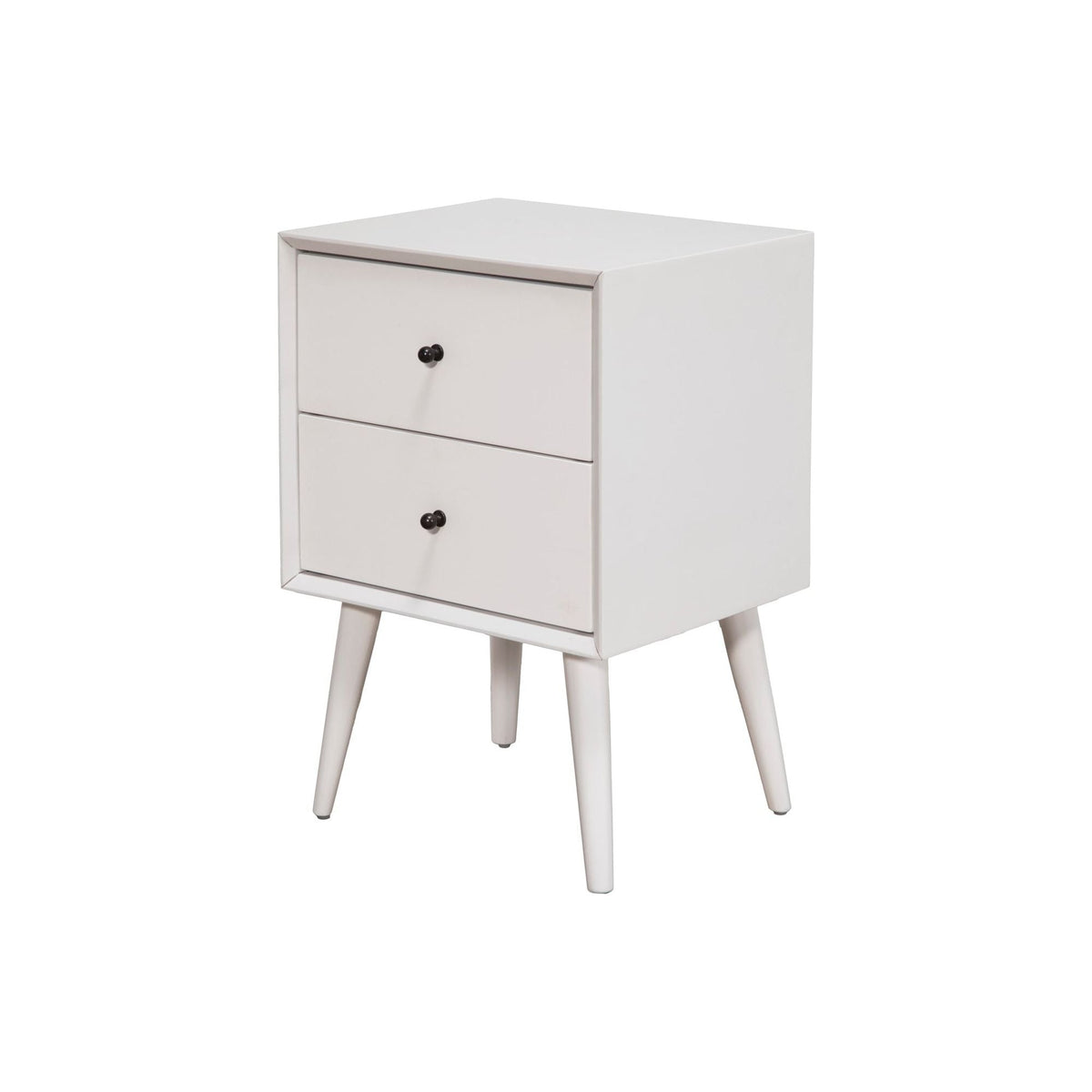 Flynn Mid Century Modern 2 Drawer Nightstand, White
