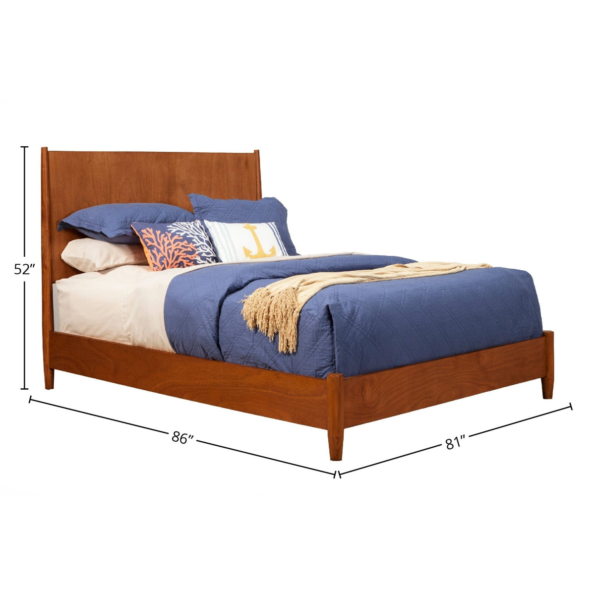 Flynn Mid Century Modern Standard King Panel Bed, Chestnut