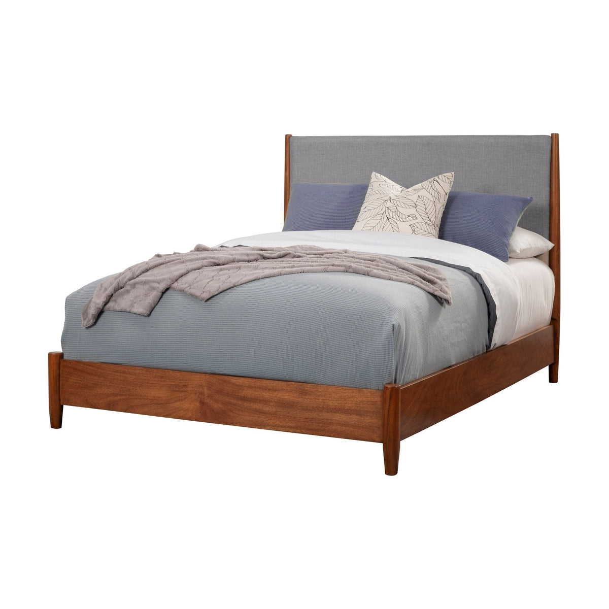 Flynn Mid Century Modern Two Tone Standard King Panel Bed, Chestnut/Grey