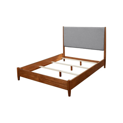 Flynn Mid Century Modern Two Tone Queen Panel Bed, Chestnut/Grey