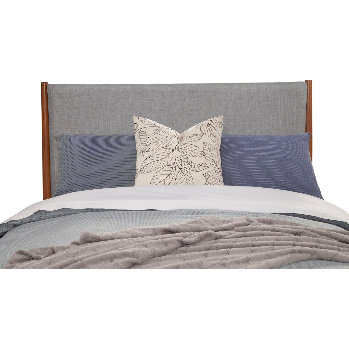 Flynn Mid Century Modern Two Tone Full Size Panel Bed, Chestnut/Grey