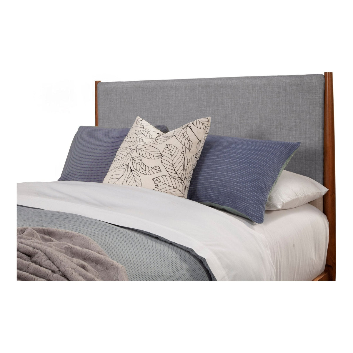 Flynn Mid Century Modern Two Tone Standard King Panel Bed, Chestnut/Grey