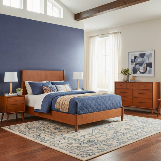 Flynn Mid Century Modern Full Size Panel Bed, Chestnut