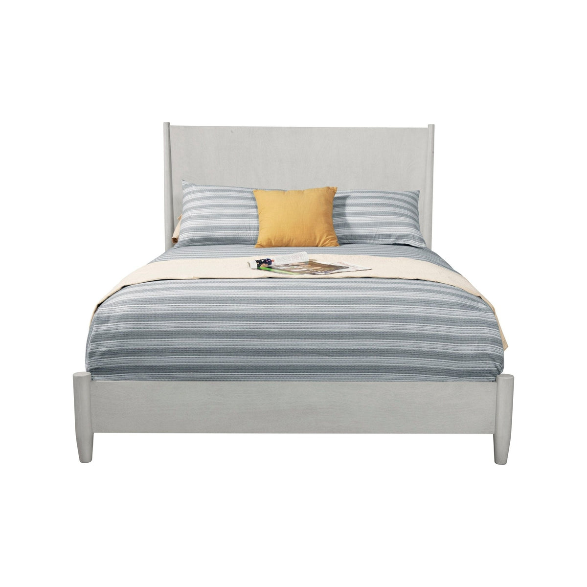 Flynn Mid Century Modern Queen Panel Bed, Gray