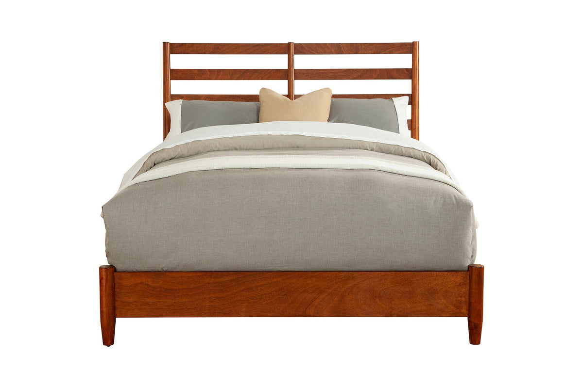 Flynn Retro California King Bed w/Slat Back Headboard, Chestnut