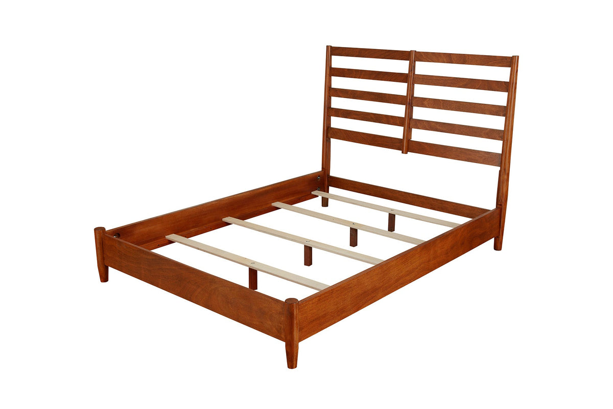 Flynn Retro Queen Bed, w/Slat Back Headboard, Chestnut