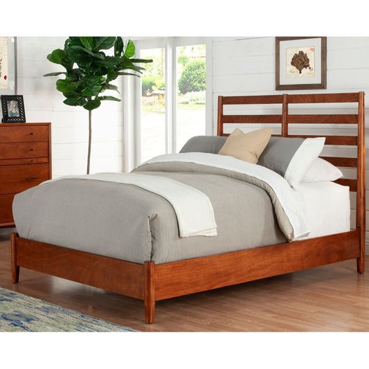 Flynn Retro Queen Bed, w/Slat Back Headboard, Chestnut