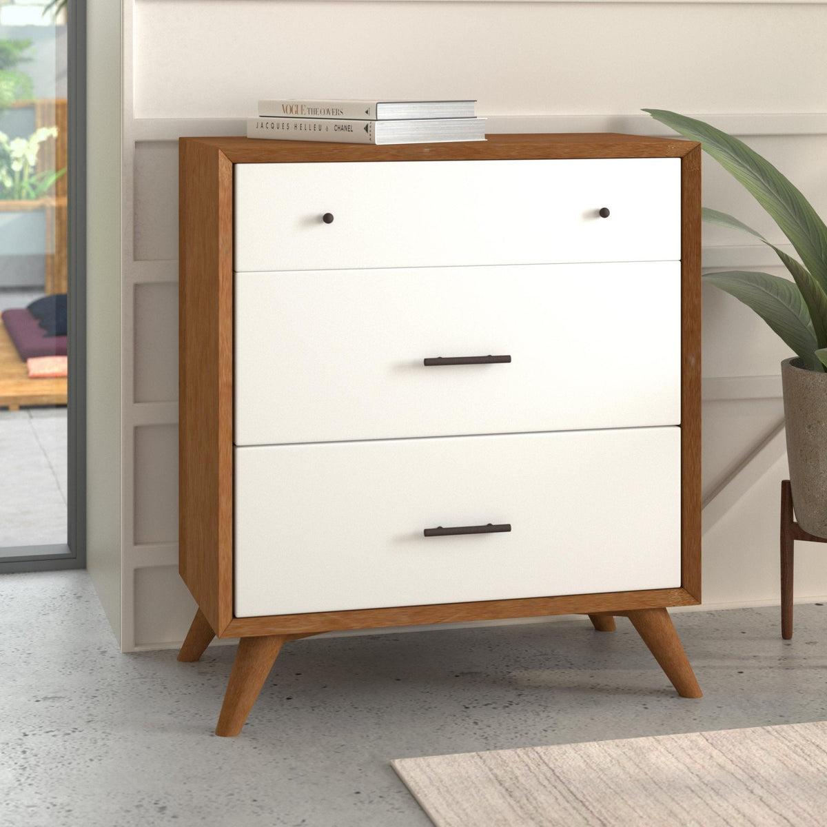 Flynn 3 Drawer Two Tone Small Chest, Chestnut/White