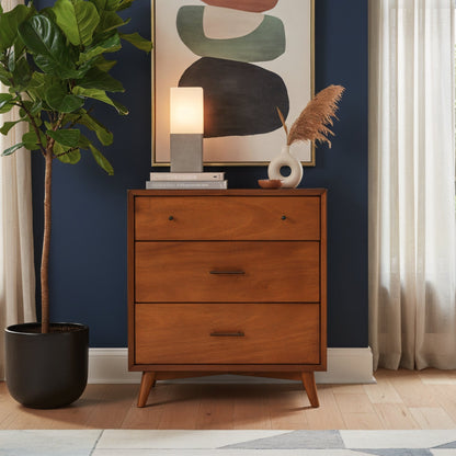 Flynn Mid Century Modern 3 Drawer Small Chest, Chestnut