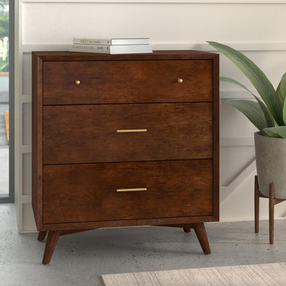 Flynn Mid Century Modern 3 Drawer Small Chest, Walnut
