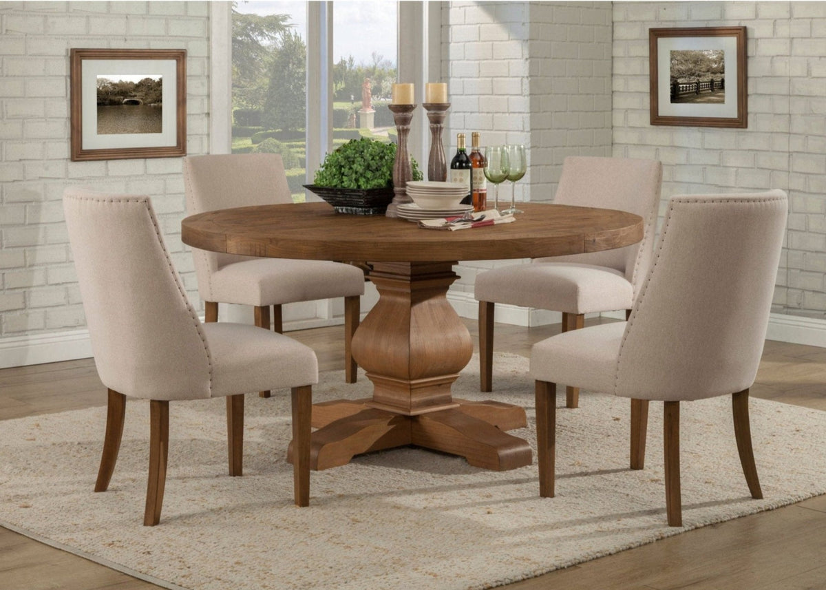 Kensington Round Solid Pine Dining Table, Reclaimed Natural