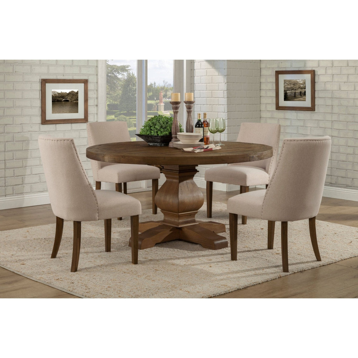 Kensington Round Solid Pine Dining Table, Walnut