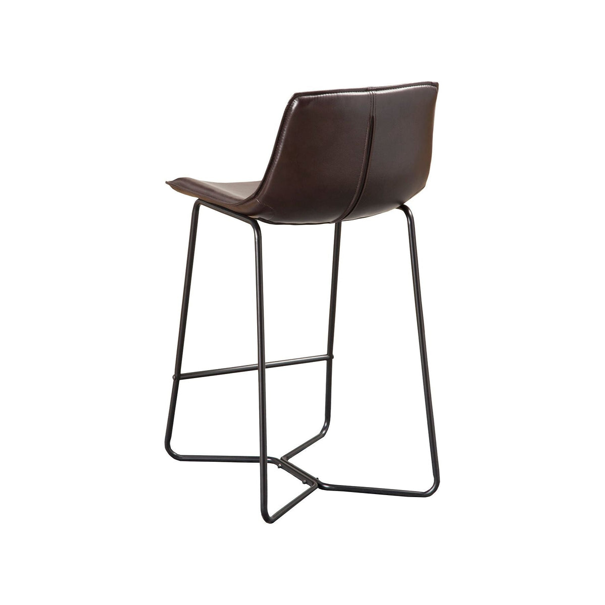 Live Edge Set of 2 Bonded Leather Pub Chairs, Dark Brown