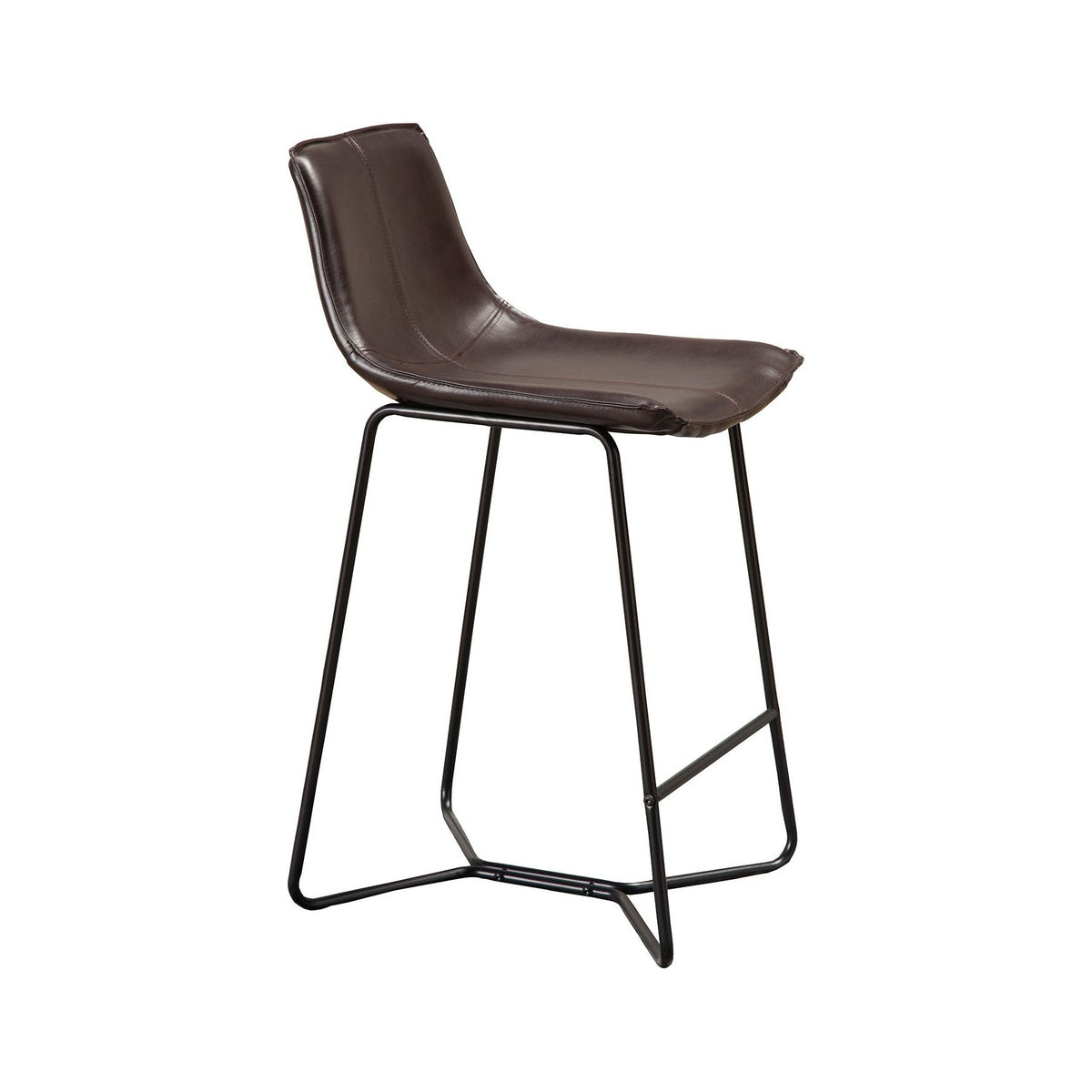 Live Edge Set of 2 Bonded Leather Pub Chairs, Dark Brown