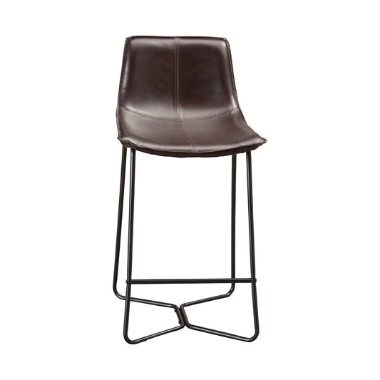 Live Edge Set of 2 Bonded Leather Pub Chairs, Dark Brown