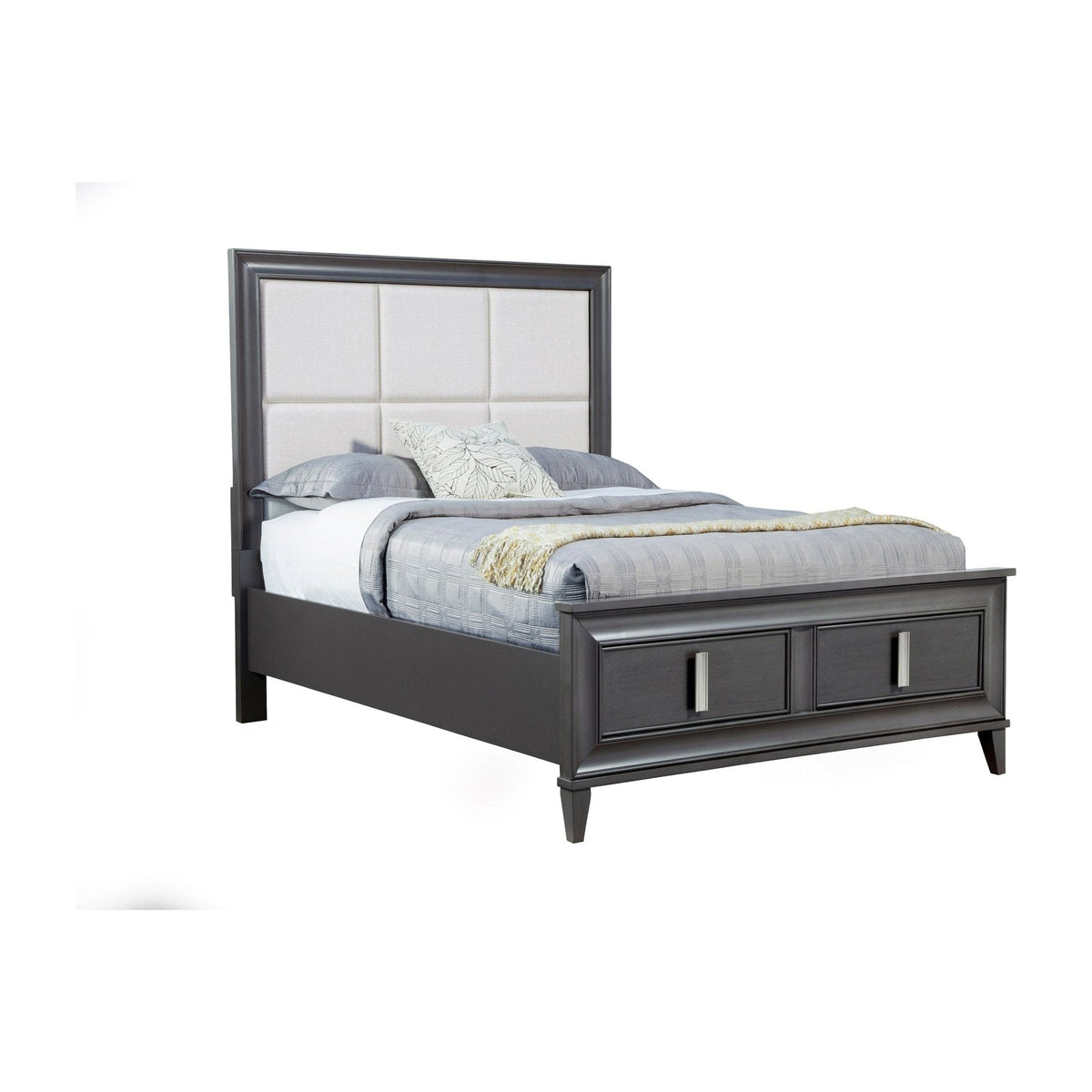 Lorraine Standard King Storage Footboard Platform Bed, Dark Grey
