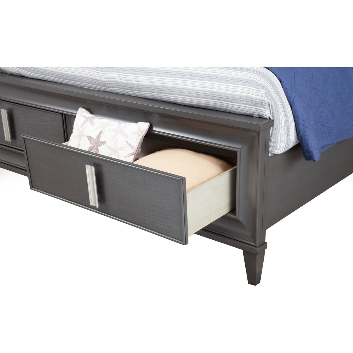 Lorraine California King Storage Footboard Platform Bed, Dark Grey