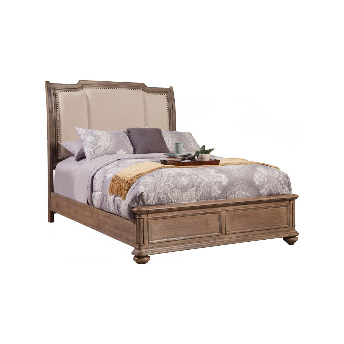 Melbourne Queen Sleigh Bed w/Upholstered Headboard, French Truffle