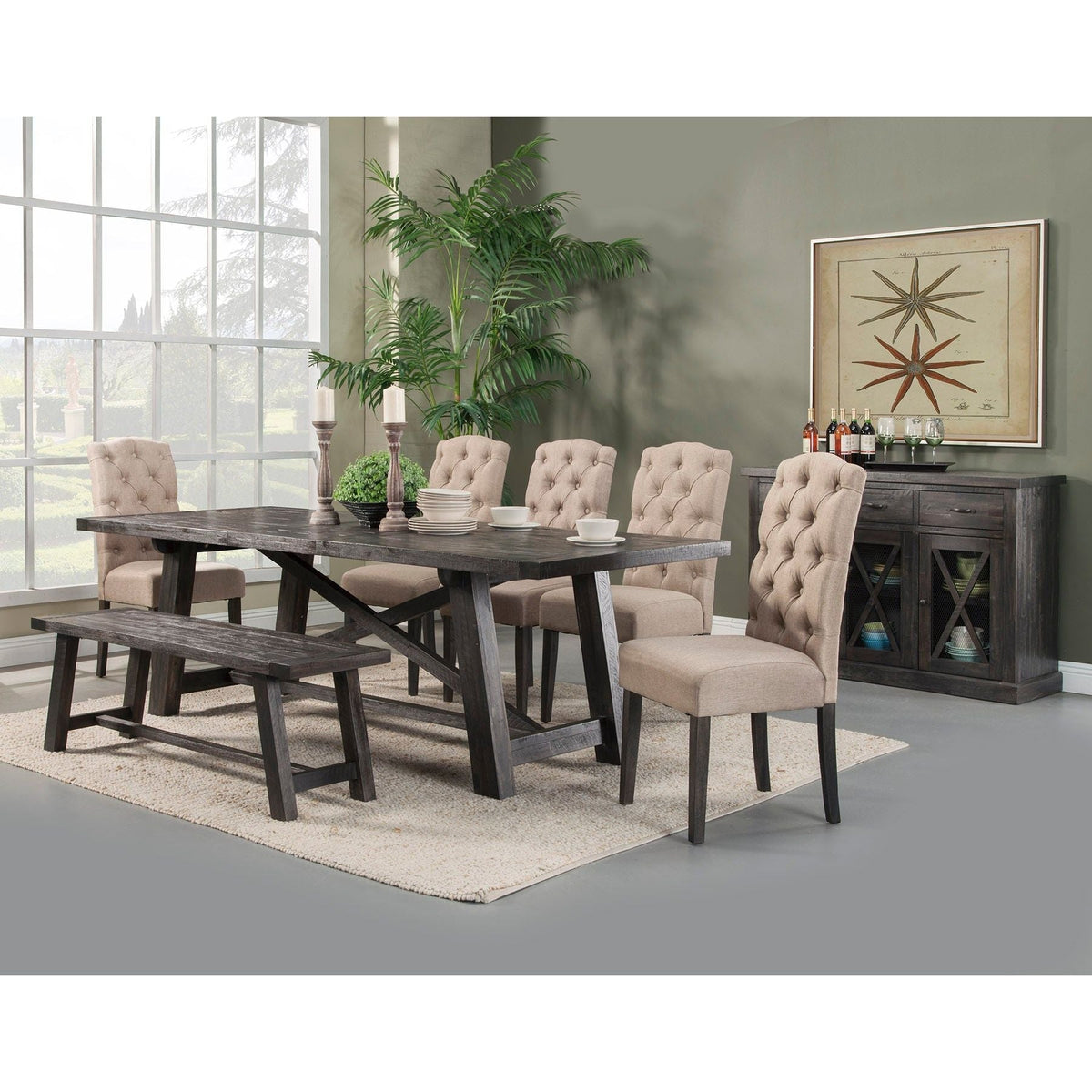 Newberry Set of 2 Button Tufted Parson Chairs, Salvaged Grey