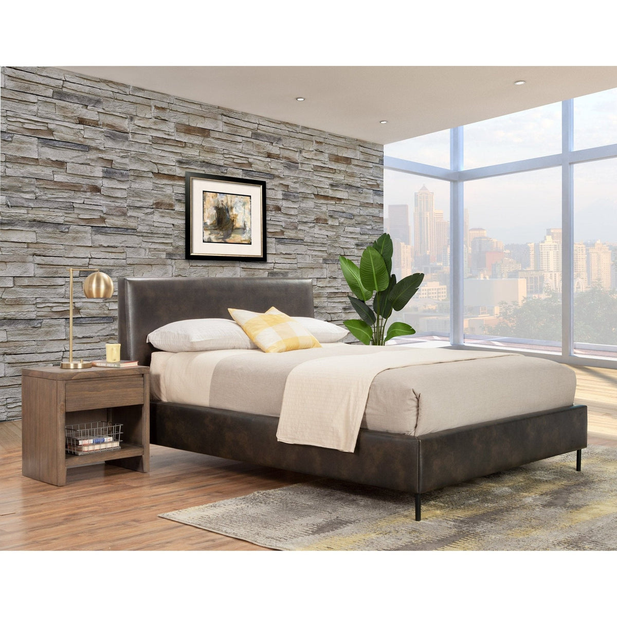 Sophia California King Faux Leather Platform Bed, Gray